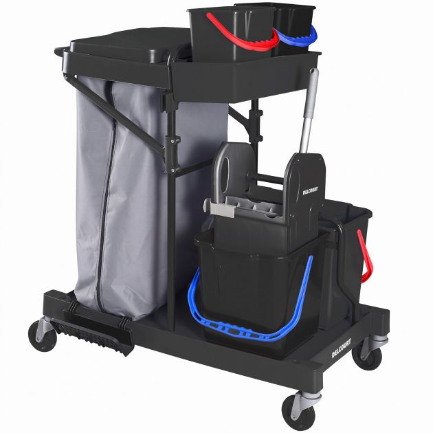 Chariot de ménage 4 seaux avec presse et support de sac 120 L