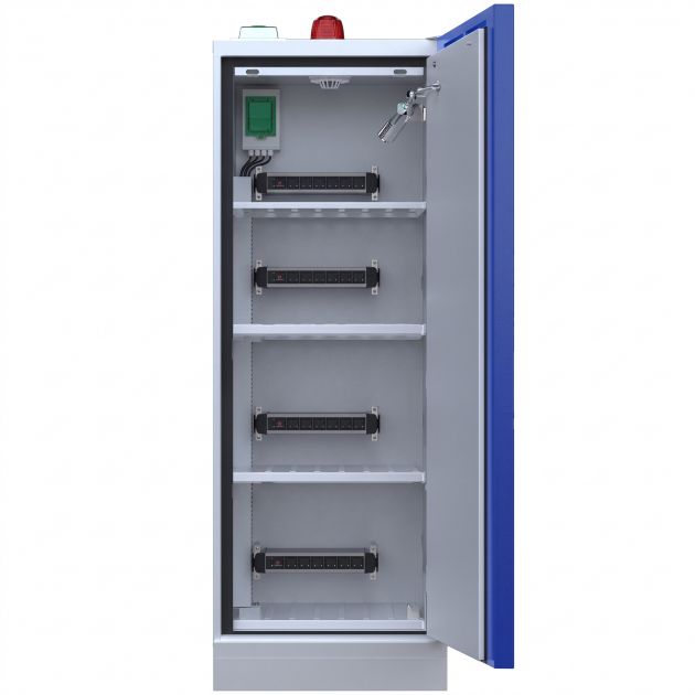 Armoire stockage et recharge batterie lithium anti feu 90 min avec alarme et détecteur de fumée
