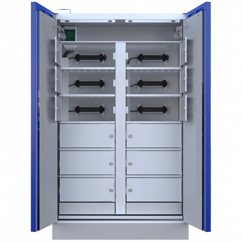Armoire de sécurité haute 2 portes pour batterie lithium-ion avec 12 cases