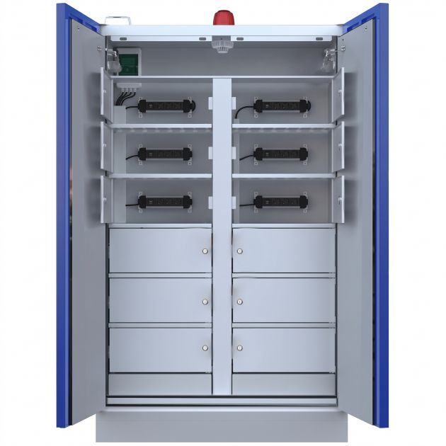 Armoire de sécurité haute pour batterie lithium-ion avec cases et système de sécurité