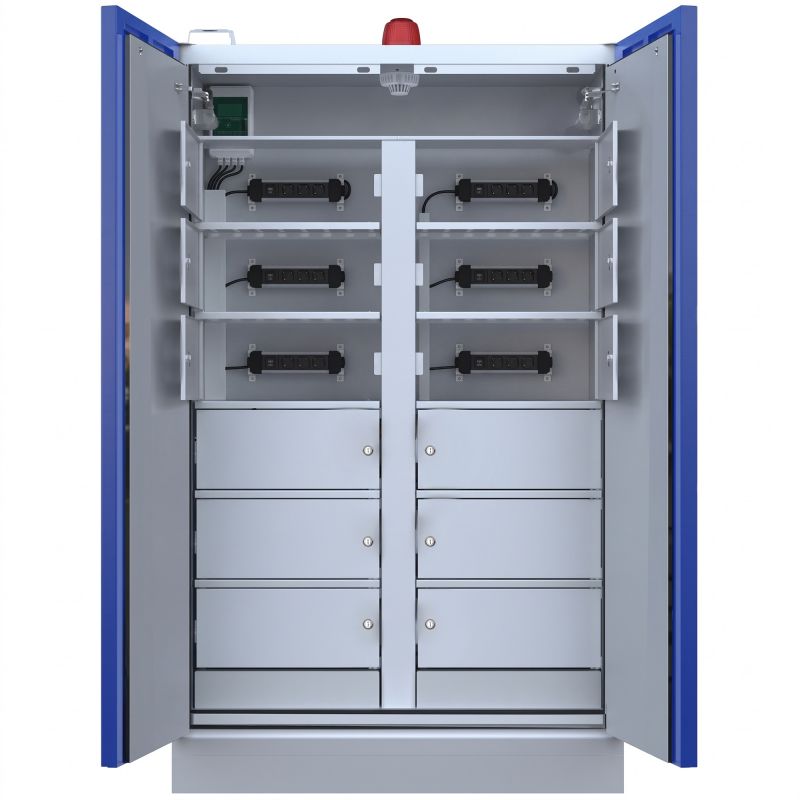 Armoire de sécurité haute pour batterie lithium-ion avec cases et système de sécurité