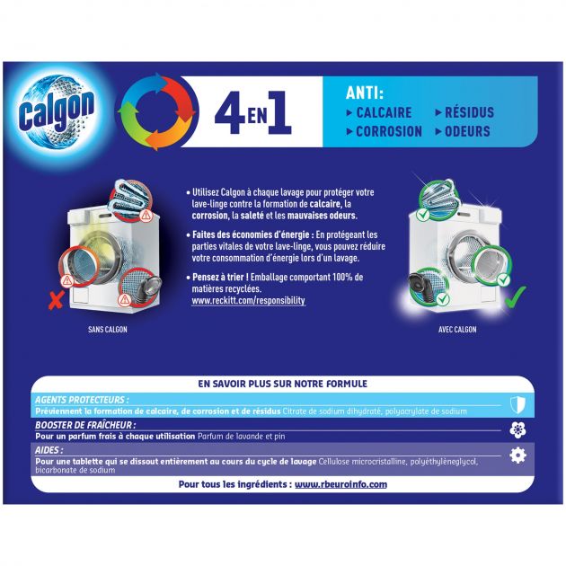 Anticalcaire lave-linge poudre 4 en 1Calgon - boîte de 48 doses