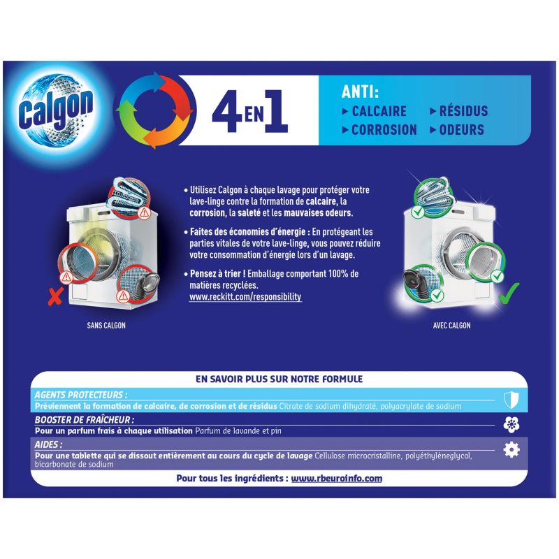 Anticalcaire lave-linge poudre 4 en 1Calgon - boîte de 48 doses