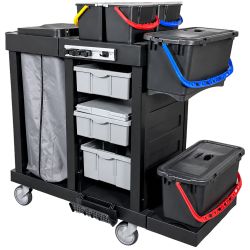 Chariot de ménage pré-imprégnation 6 seaux et porte-sac 120 L