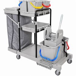 Chariot de ménage 6 seaux avec presse et porte-sac 120 L