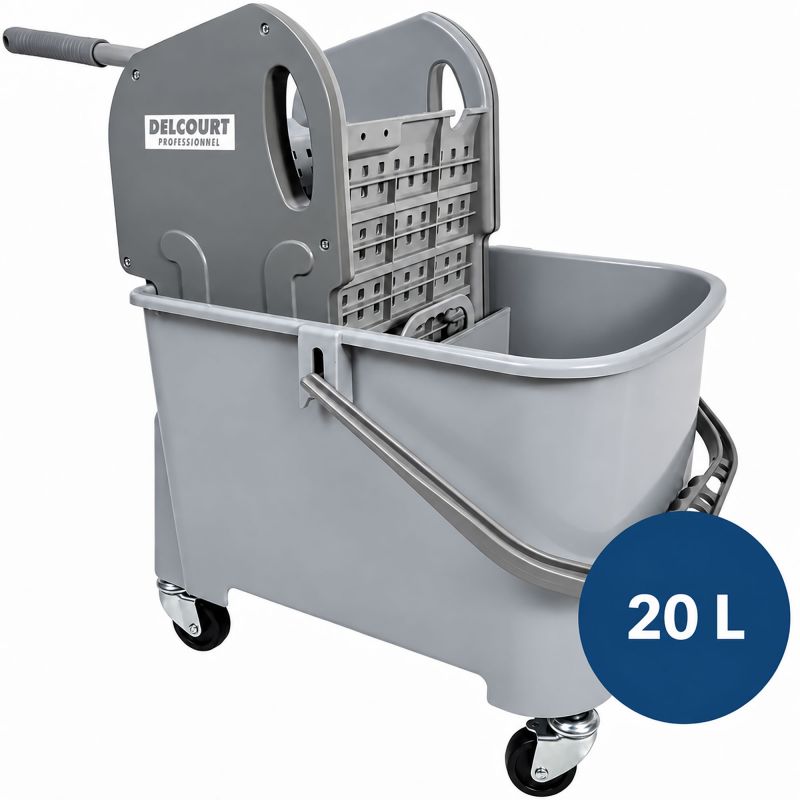 Seau essoreur double bac avec cloison amovible à roulettes 20L