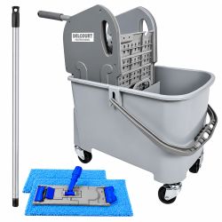 Kit complet seau essoreur double bac avec cloison amovible mobile 20L