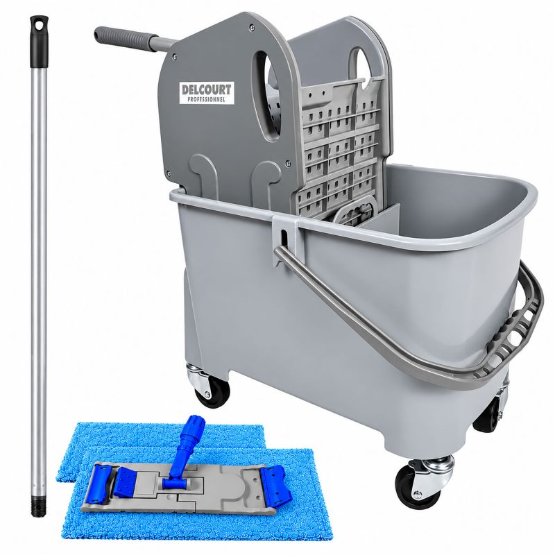 Kit complet seau essoreur double bac avec cloison amovible mobile 20L