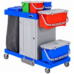 Chariot de ménage pré-imprégnation 6 seaux et porte-sac
