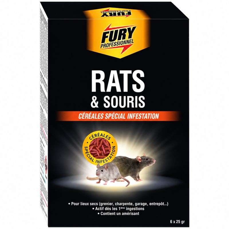 Raticide Souricide Fury - boite d'appât avec 6 sachets