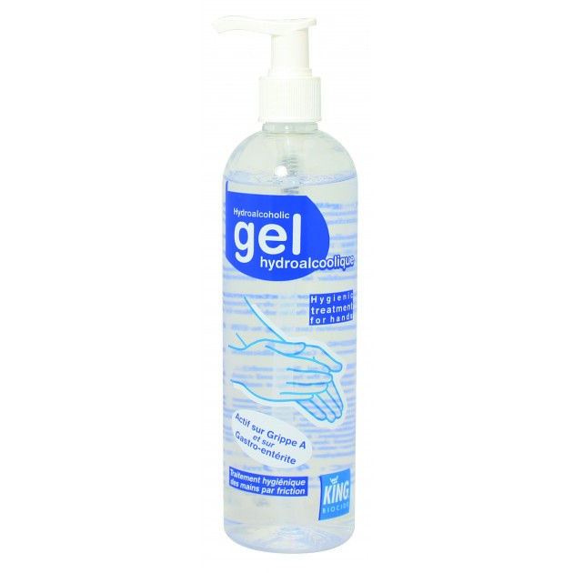 Flacon de gel hydroalcoolique EN14476 pour les mains