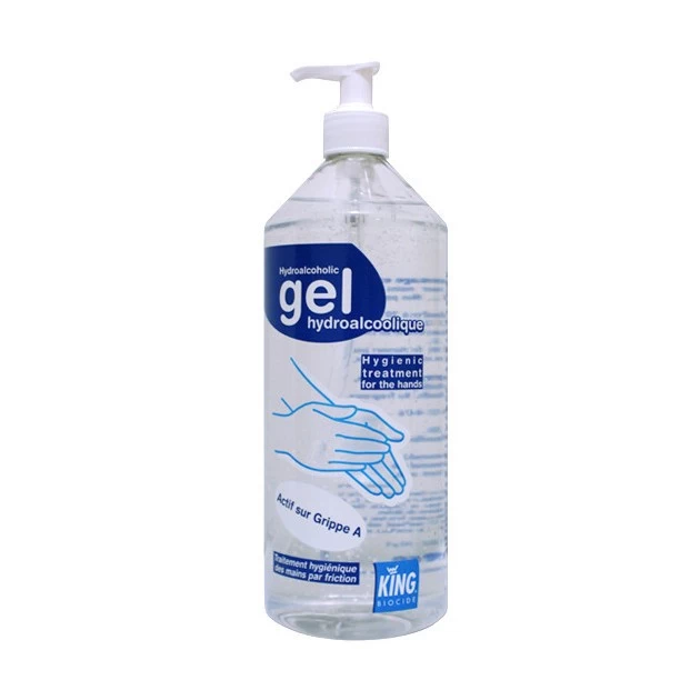 Flacon de gel hydroalcoolique EN14476 pour les mains