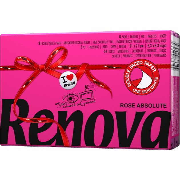 Mouchoir jetable coloré et parfumé Color Red Label Renova - lot de 40 paquets de 6 étuis