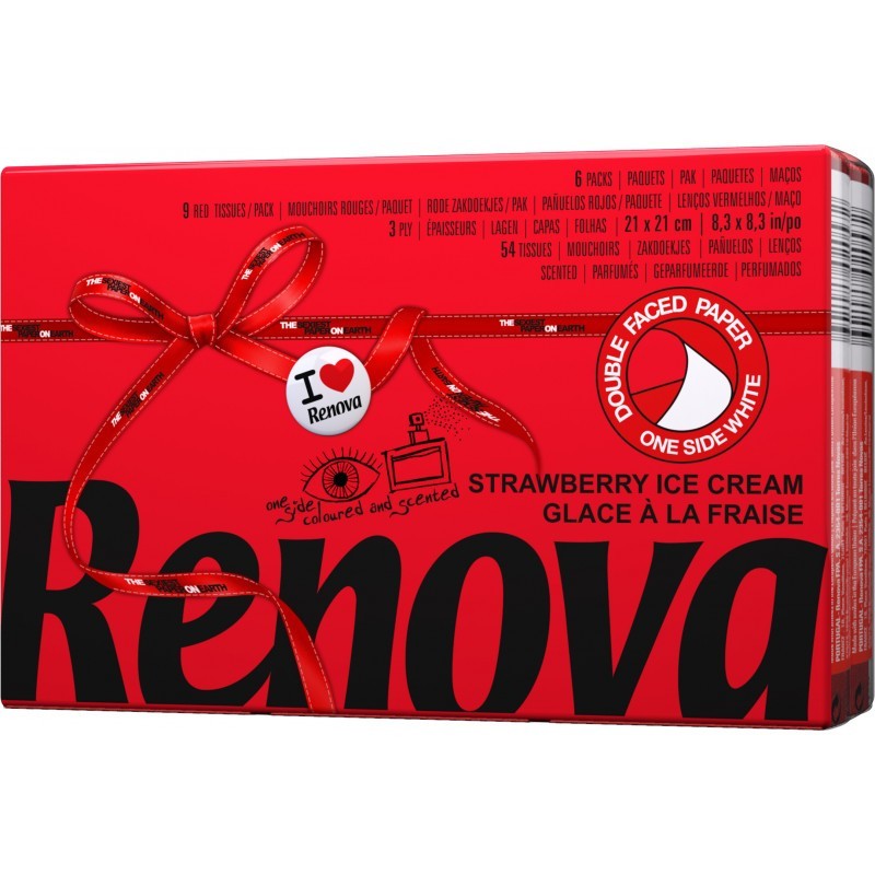 Mouchoir jetable coloré et parfumé Color Red Label Renova - lot de 40 paquets de 6 étuis