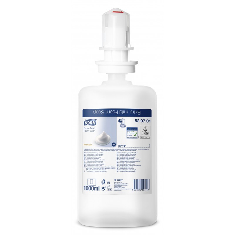 Recharge savon mousse extra doux Écolabel 1 L Tork S4 - Lot de 6