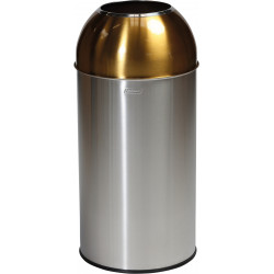 Poubelle inox 40L tri sélectif dôme ouvert Jaune