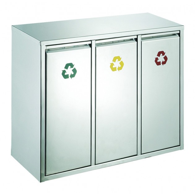 Poubelle de tri sélectif en inox avec compartiments 3 x 8 L