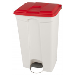 Poubelle de cuisine à pédale mobile plastique blanc Rouge 90 L