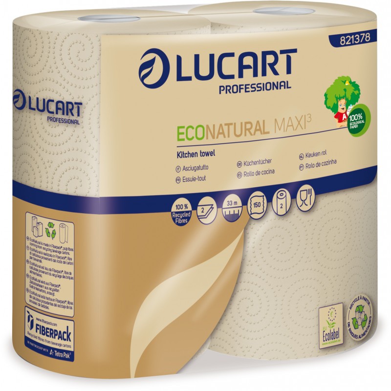 Essuie-tout Ecolabel 2 plis havane EcoNatural Maxi 3 Lucart - colis de 30 rouleaux de 150 feuilles