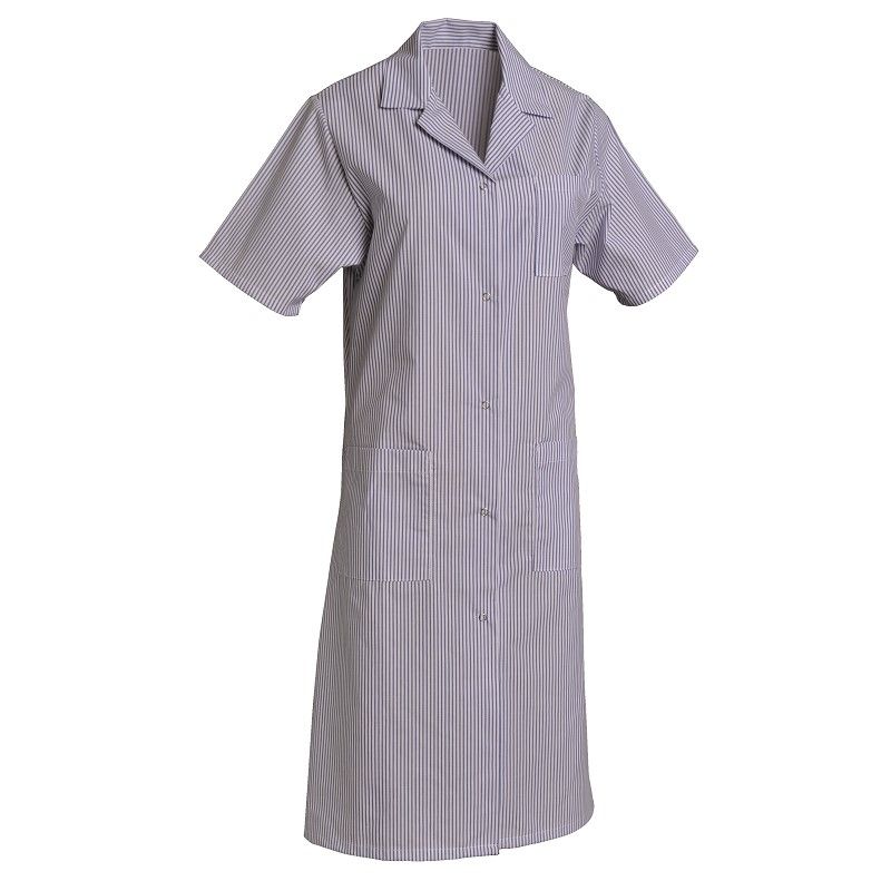 Blouse de travail manches courtes polycoton rayé bleu