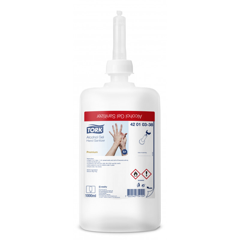 Gel hydro-alcoolique virucide 1 L pour distributeur savon Tork S1 - lot de 6 cartouches Gel hydro-alcoolique virucide 1 L pour distributeur savon Tork S1 - lot de 6 cartouches