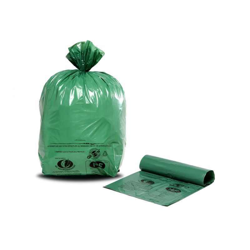 Sac poubelle vert recyclé NF environnement 50 L - carton de 500