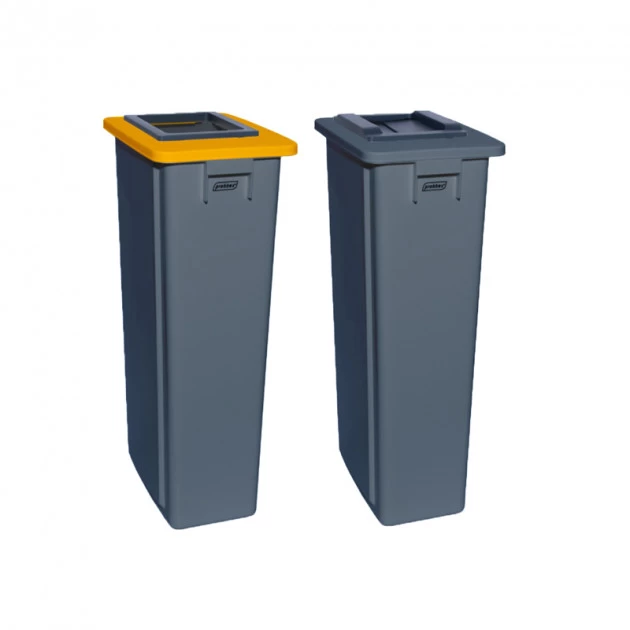 Poubelle tri sélectif double flux 2x80 L gris jaune (tout venant, papier) - collecteur gris