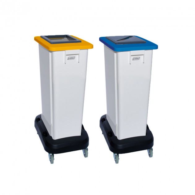 Poubelle tri sélectif sur roues bi flux jaune bleu 2x60 L - collecteur blanc Poubelle tri sélectif sur roues bi flux jaune bleu 2x60 L - collecteur blanc