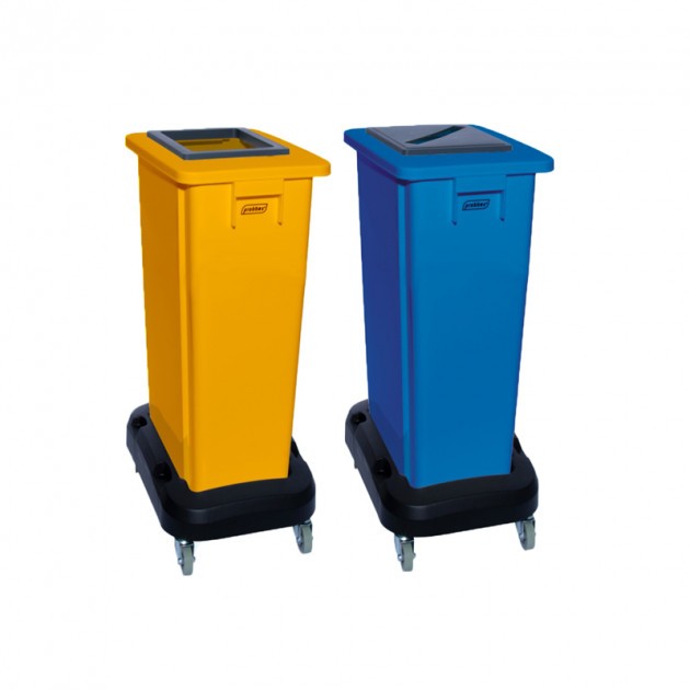 Poubelle tri sélectif sur roues bi flux jaune bleu 2x60 L - collecteur multicolore Poubelle tri sélectif sur roues bi flux jaune bleu 2x60 L - collecteur multicolore