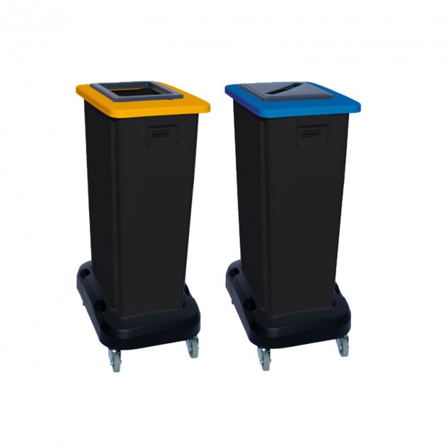 Poubelle tri sélectif sur roues bi flux jaune bleu 2x60 L - collecteur noir Poubelle tri sélectif sur roues bi flux jaune bleu 2x60 L - collecteur noir