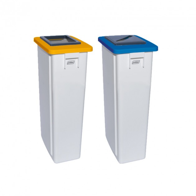 Poubelle tri sélectif double flux 2x60 L jaune bleu (papier, carton) - bac blanc Poubelle tri sélectif double flux 2x60 L jaune bleu (papier, carton) - bac blanc