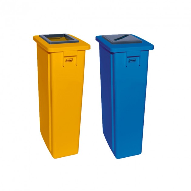 Poubelle tri sélectif double flux 2x60 L jaune bleu (papier, carton) - bac multicolore Poubelle tri sélectif double flux 2x60 L jaune bleu (papier, carton) - bac multicolore
