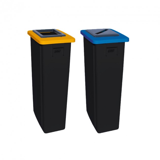 Poubelle tri sélectif double flux 2x60 L jaune bleu (papier, carton) - bac noir Poubelle tri sélectif double flux 2x60 L jaune bleu (papier, carton) - bac noir