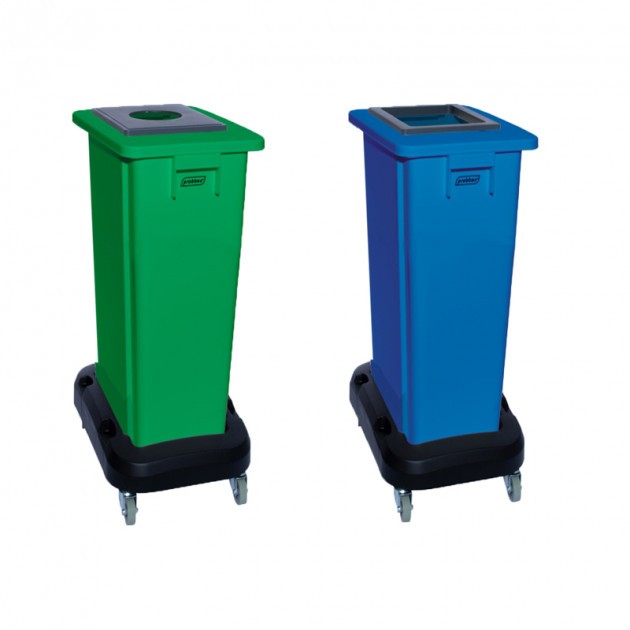 Station tri sélectif triple avec poubelle plastique H 67 x L 120 x