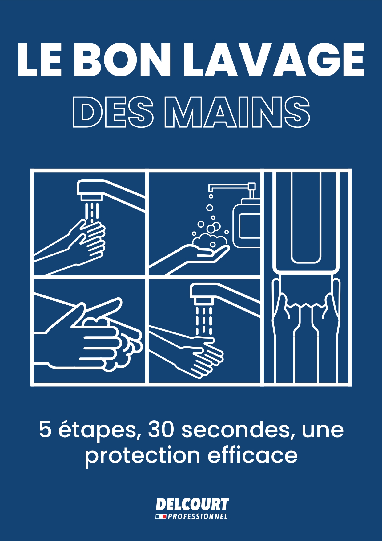 Affiche WC étapes lavage des mains en pictogrammes adaptée tous publics et environnements multilingues