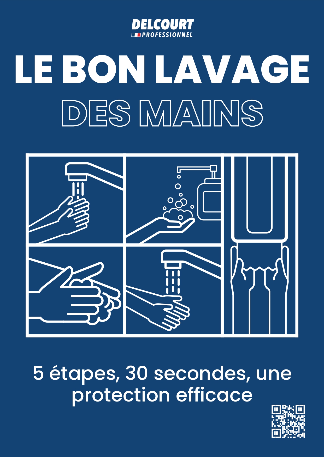 Affiche WC étapes lavage des mains en pictogrammes adaptée tous publics et environnements multilingues