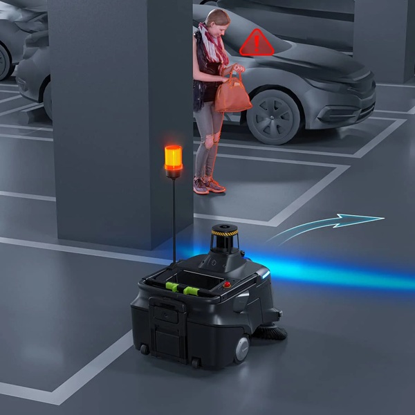 robot laveur parking entrepôt