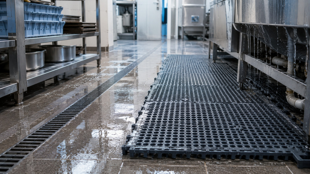 Tapis caillebotis et drainant pour zones humides professionnelles